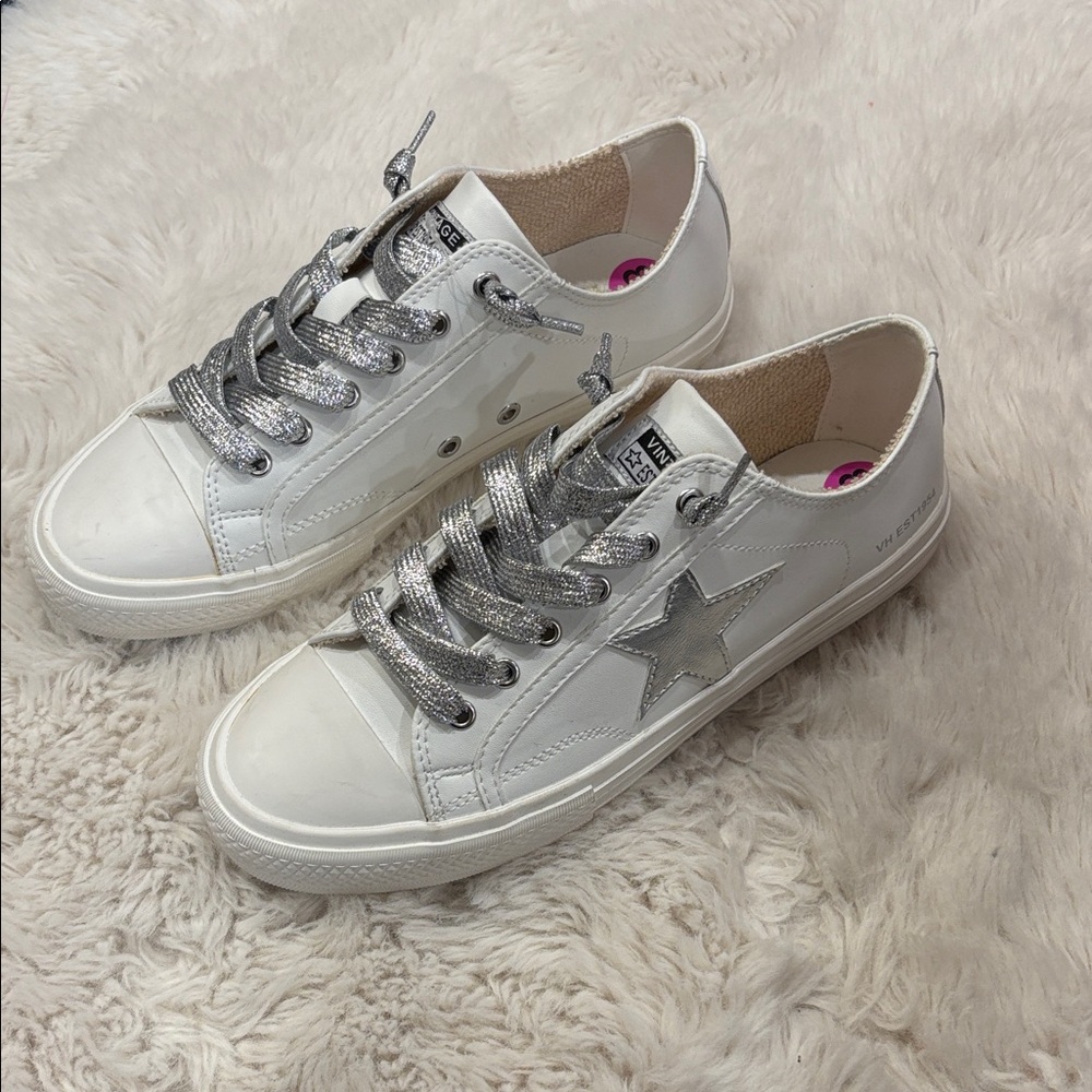 Vintage Silver and White High-Top Sneakers